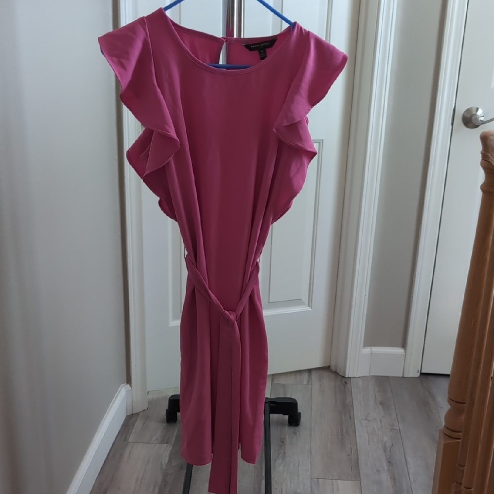 Banana Republic Pink Ruffled Tie Front Midi Dress